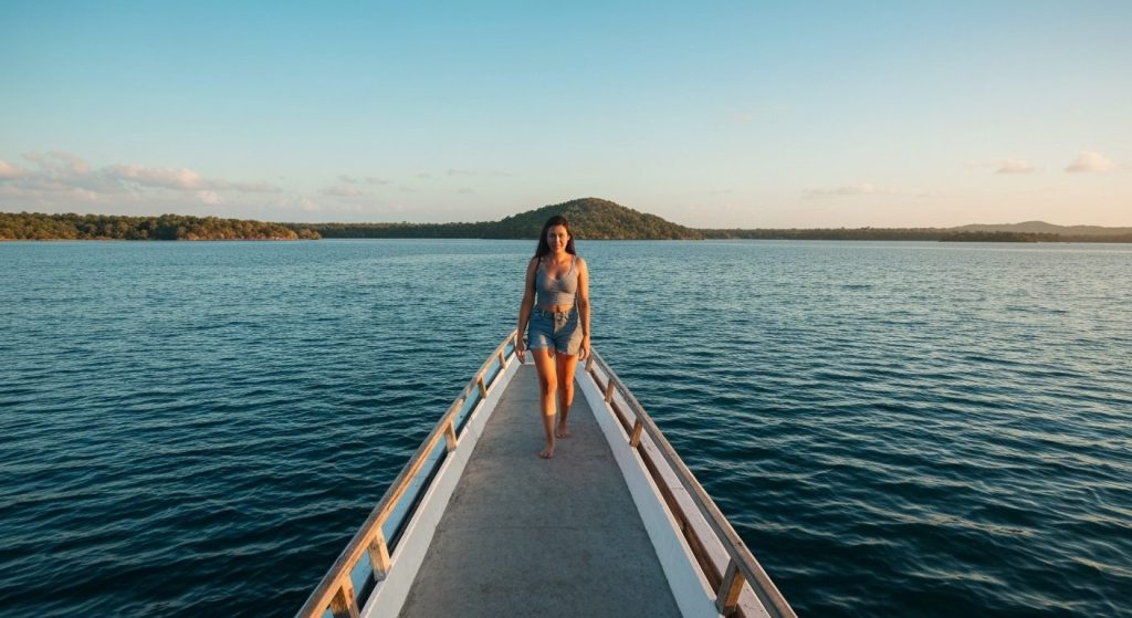best time for komodo honeymoon cruise — Photorealistic editorial travel photograph relevant to: The independent honeymoo