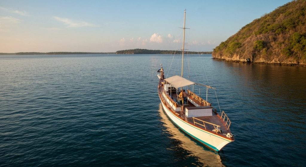 komodo phinisi honeymoon — Photorealistic editorial travel photograph relevant to: The independent honeymoon concierge a